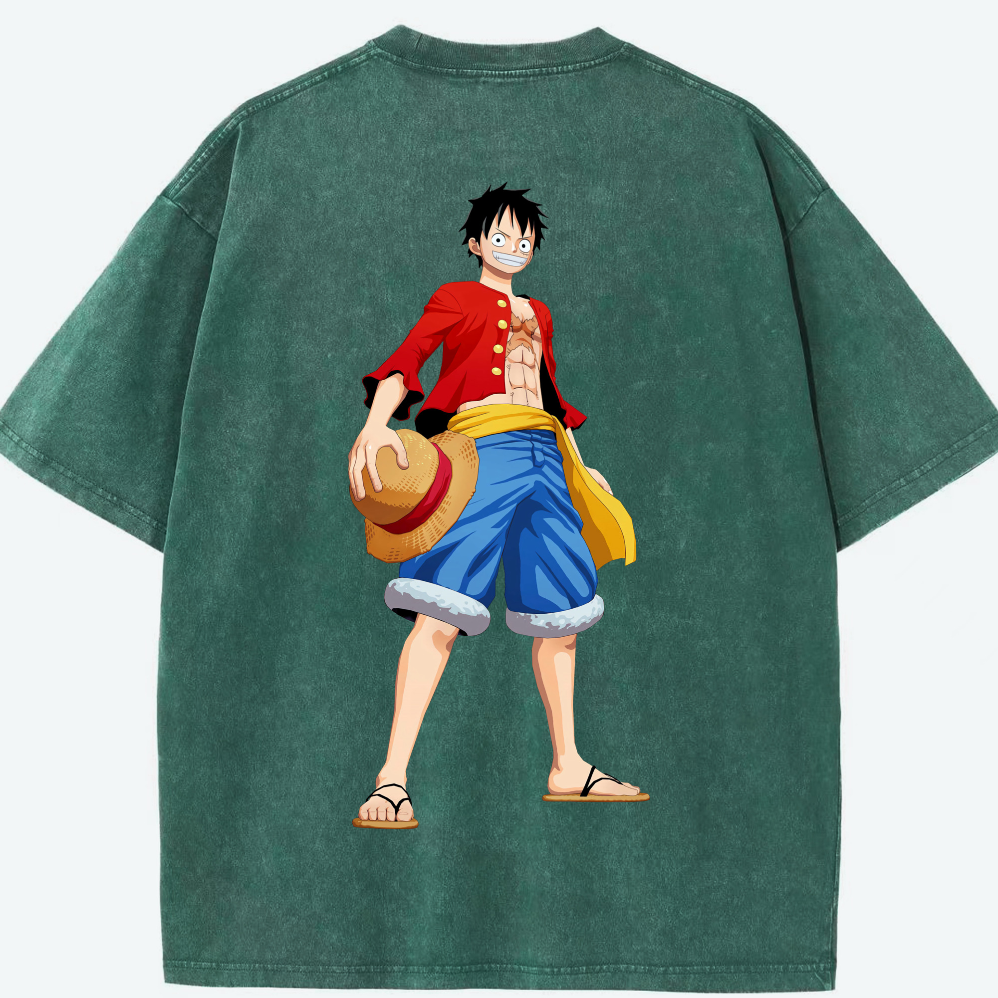 ワンピース モンキー・D・ルフィ ONE PIECE Monkey D. Luffy 綿100% ヴィンテージ風 半袖Tシャツ（背面プリント）